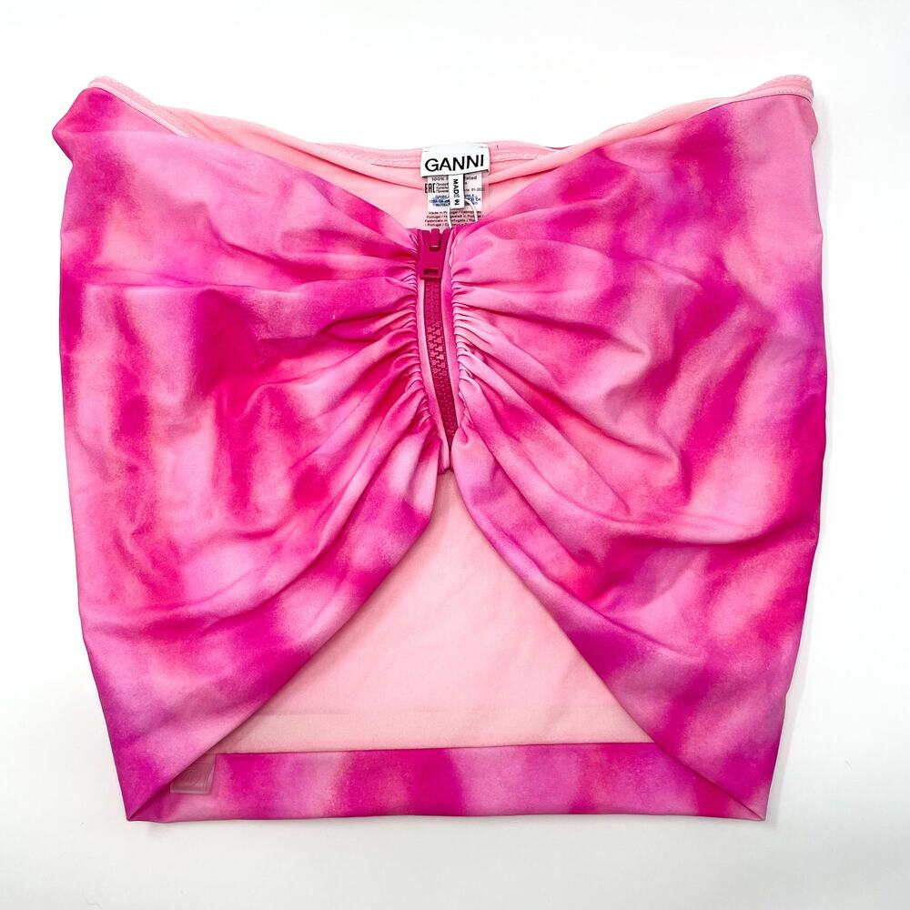 GANNI Pink Tie Dye Front Zip Bandeau Bikini TOP - Picture 4 of 8